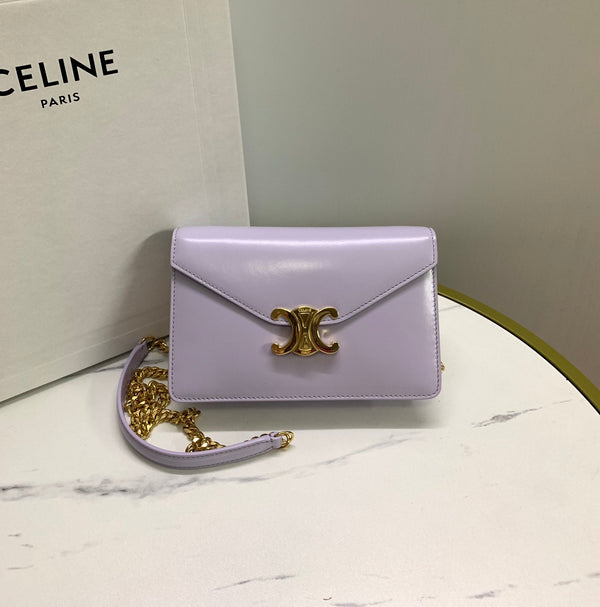 WALLET ON CHAIN MARGO 19 IN LIGHT LILAC SMOOTH CALFSKIN GOLD HARDWARE