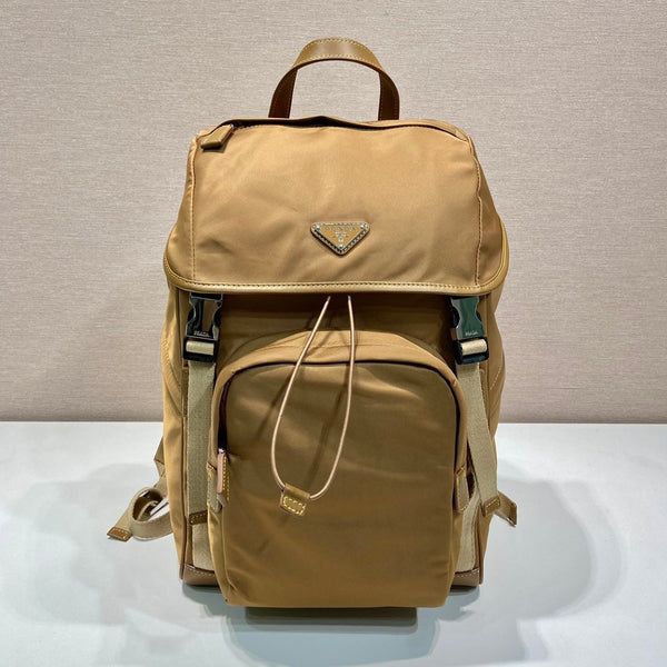 BACKPACK 45 IN CIDER BROWN RE-NYLON AND CALFSKIN TRIM