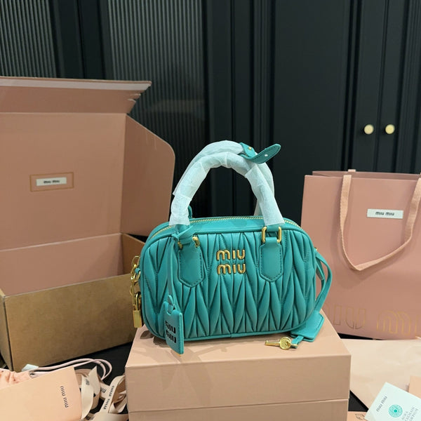 ARCADIE MATELASSÉ BAG 20 IN HIPPIE BLUE LAMBSKIN GOLD HARDWARE