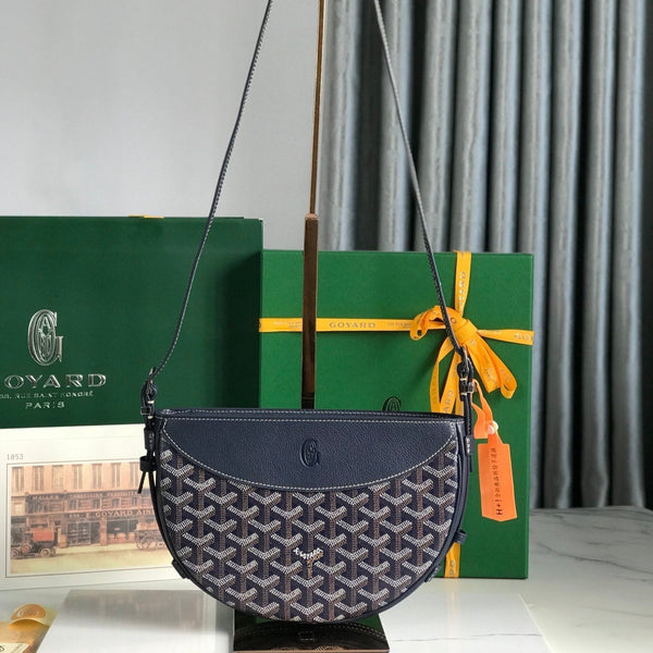 HIRONDELLE BAG 25 IN NAVY BLUE LAMBSKIN AND GOYARDINE CANVAS